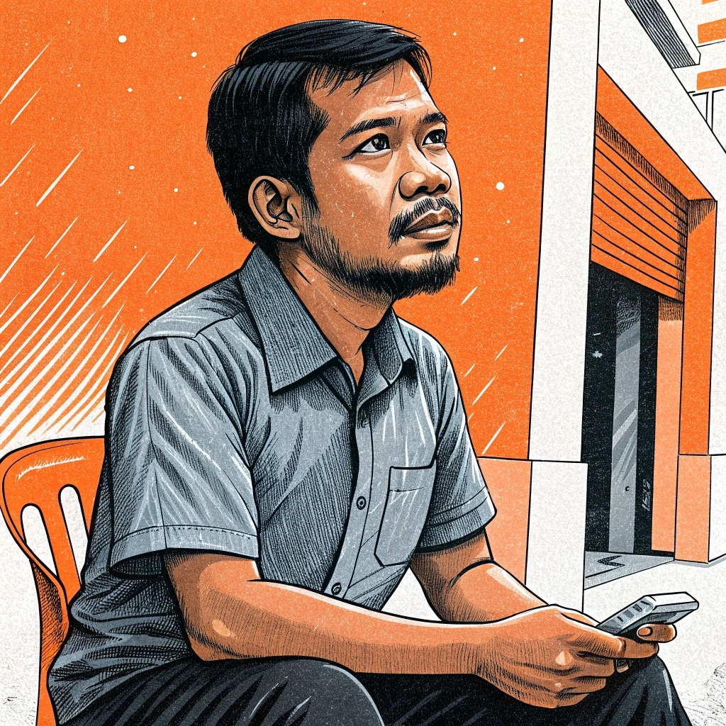 Illustration of Faizal checking a shop's phone number